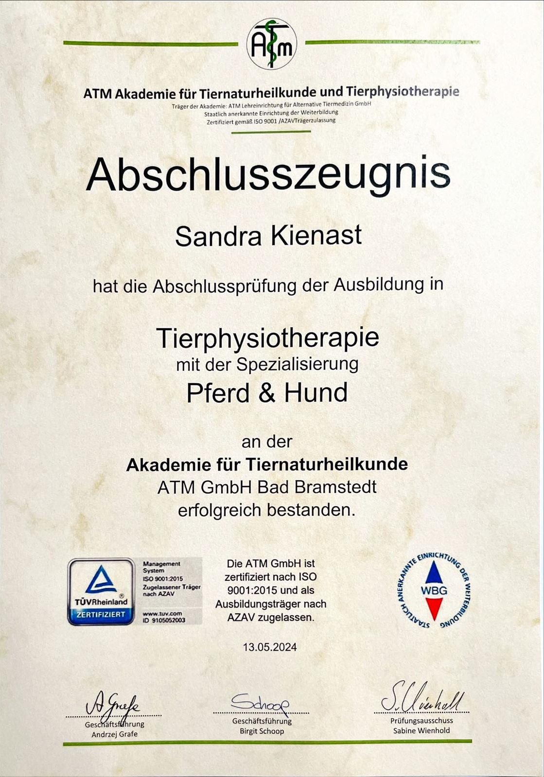 Tierphysiotherapie Hund und Pferd an der ATM (Akademie für Tiernaturheilkunde und Tierphysiotherapie)